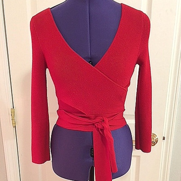 red wrap sweater